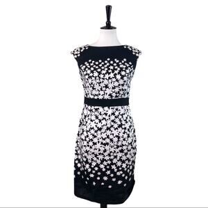 New York & Company Women's Dress Black White Floral Sheath Cap Sleeve Size 8